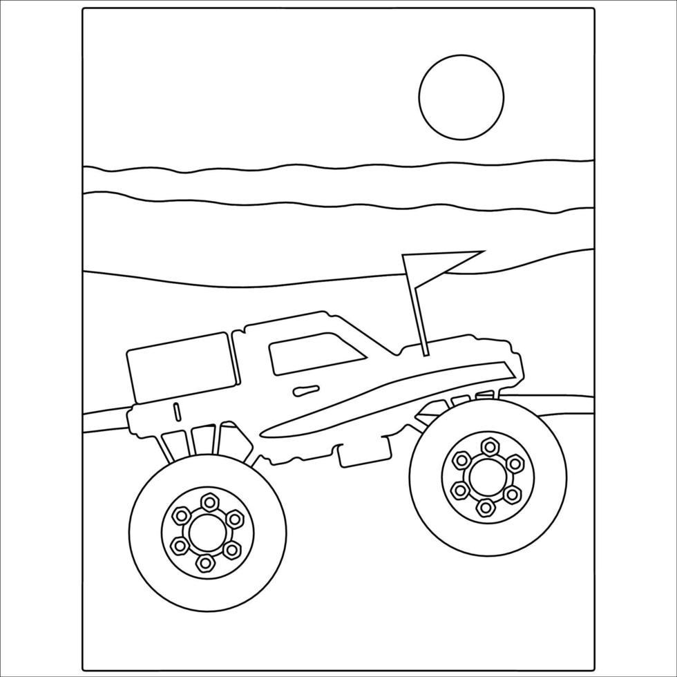 design de contorno de caminhão monstro para colorir, veículo off-road  9990886 Vetor no Vecteezy